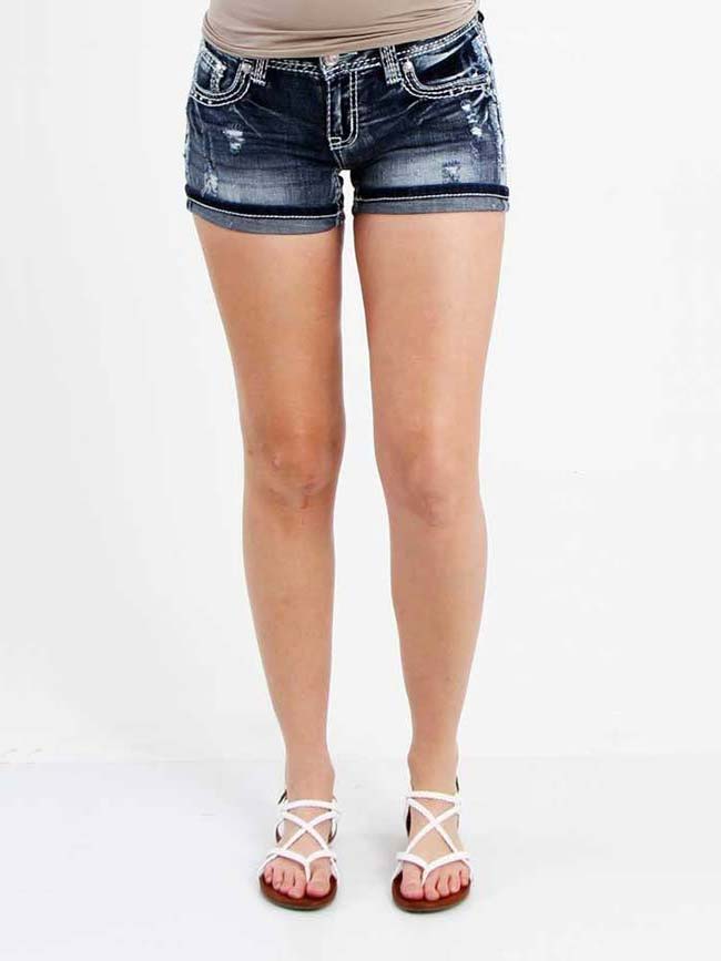 Grace in LA JHW51086 Womens Embellished Pocket Denim Shorts back view. If you need any assistance with this item or the purchase of this item please call us at five six one seven four eight eight eight zero one Monday through Saturday 10:00a.m EST to 8:00 p.m EST