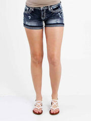 Grace in LA JHW51086 Womens Embellished Pocket Denim Shorts front view. If you need any assistance with this item or the purchase of this item please call us at five six one seven four eight eight eight zero one Monday through Saturday 10:00a.m EST to 8:00 p.m EST