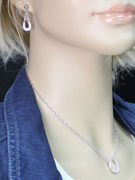 Montana Silversmiths JS808 Lucky Horseshoe Rhinestone Jewelry Set on display. If you need any assistance with this item or the purchase of this item please call us at five six one seven four eight eight eight zero one Monday through Saturday 10:00a.m EST to 8:00 p.m EST