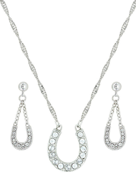 Montana Silversmiths JS808 Lucky Horseshoe Rhinestone Jewelry Set. If you need any assistance with this item or the purchase of this item please call us at five six one seven four eight eight eight zero one Monday through Saturday 10:00a.m EST to 8:00 p.m EST