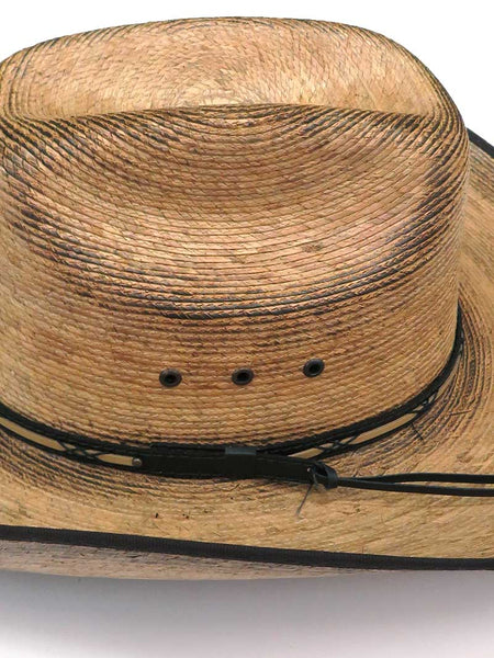 Resistol RSAMSKB3041 Amarillo Sky Palm Western Hat Verde Bound close up of side view. If you need any assistance with this item or the purchase of this item please call us at five six one seven four eight eight eight zero one Monday through Saturday 10:00a.m EST to 8:00 p.m EST
