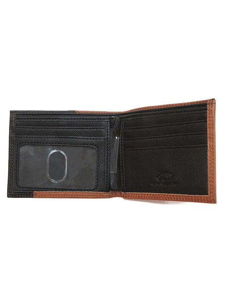 Justin 1920567W4 Bi-Fold 2 Tone Leather Wallet Black And Brown open inside view. If you need any assistance with this item or the purchase of this item please call us at five six one seven four eight eight eight zero one Monday through Saturday 10:00a.m EST to 8:00 p.m EST