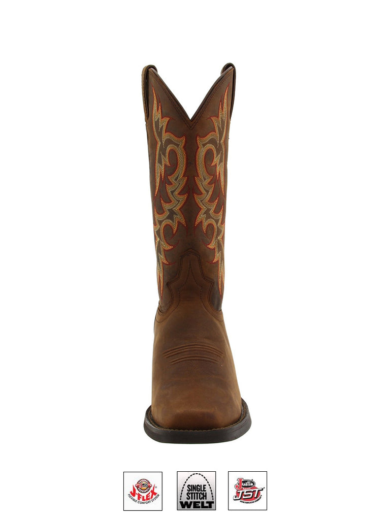 Justin 2552 Mens Stampede Western Boot Quint Brown side / front view. If you need any assistance with this item or the purchase of this item please call us at five six one seven four eight eight eight zero one Monday through Saturday 10:00a.m EST to 8:00 p.m EST