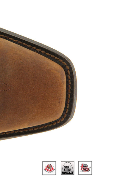 Justin 2552 Mens Stampede Western Boot Quint Brown toe view. If you need any assistance with this item or the purchase of this item please call us at five six one seven four eight eight eight zero one Monday through Saturday 10:00a.m EST to 8:00 p.m EST