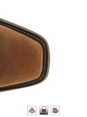 Justin 2552 Mens Stampede Western Boot Quint Brown toe view. If you need any assistance with this item or the purchase of this item please call us at five six one seven four eight eight eight zero one Monday through Saturday 10:00a.m EST to 8:00 p.m EST