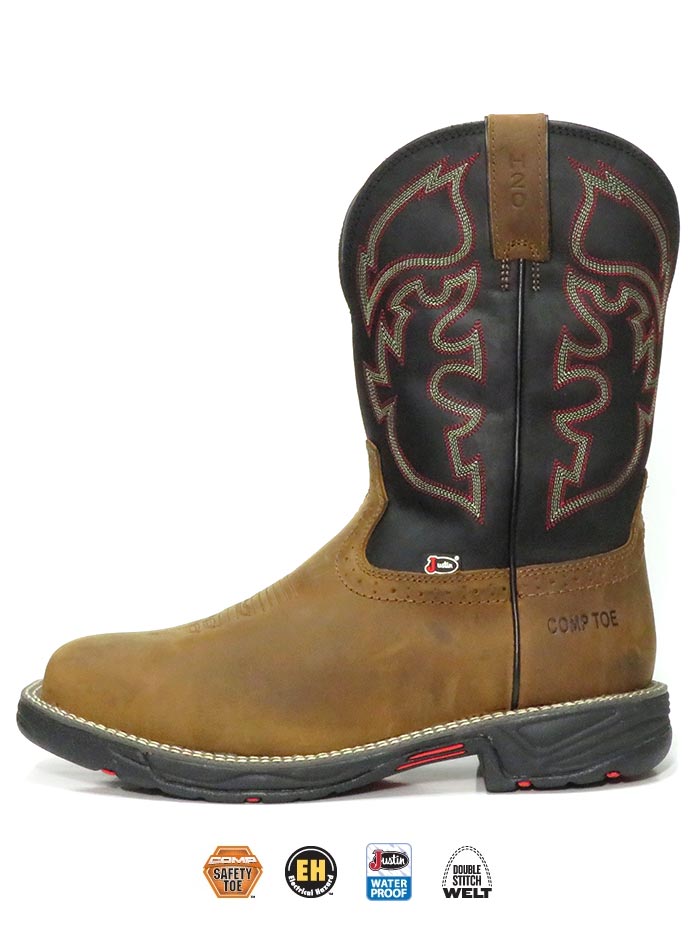 Justin WK4337 Mens Stampede Rush Waterproof Composite Toe Work Boot Tan Pair. If you need any assistance with this item or the purchase of this item please call us at five six one seven four eight eight eight zero one Monday through Saturday 10:00a.m EST to 8:00 p.m EST 