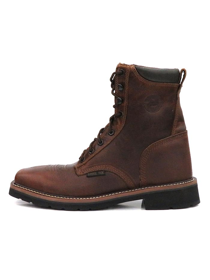 Justin WK682 SE682 Mens Stampede Steel Toe Laced Up Work Boots Rugged Tan front side and back view. If you need any assistance with this item or the purchase of this item please call us at five six one seven four eight eight eight zero one Monday through Saturday 10:00a.m EST to 8:00 p.m EST