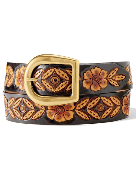 Tony Lama C21544 Womens Sienna Rae Sunflower Leather Belt Brown front view. If you need any assistance with this item or the purchase of this item please call us at five six one seven four eight eight eight zero one Monday through Saturday 10:00a.m EST to 8:00 p.m EST