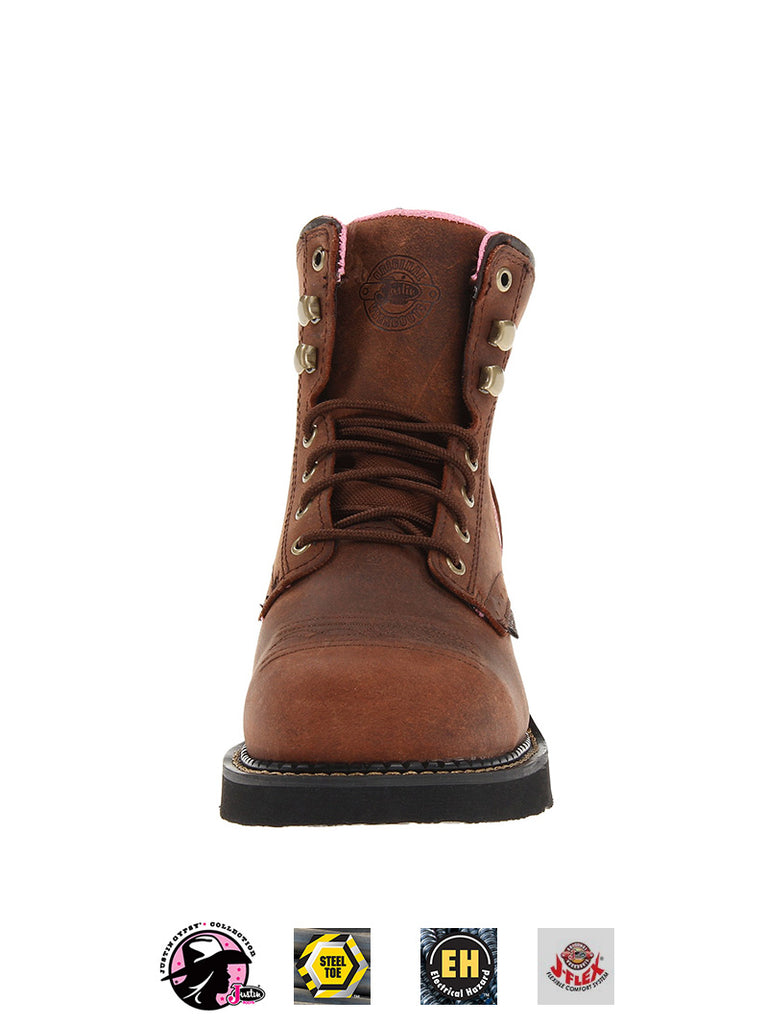Justin WKL991 GY991 Womens Gypsy Steel Toe Work Boot Aged Bark front and side view. If you need any assistance with this item or the purchase of this item please call us at five six one seven four eight eight eight zero one Monday through Saturday 10:00a.m EST to 8:00 p.m EST