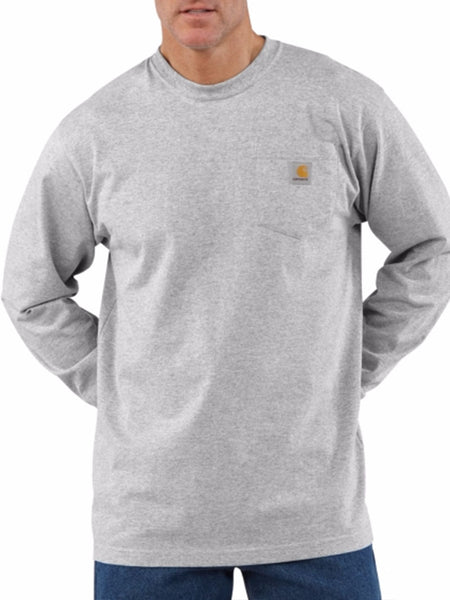 Carhartt K126-HGY Mens Loose Fit Heavyweight Long-Sleeve Pocket Shirt Heather Gray front view. If you need any assistance with this item or the purchase of this item please call us at five six one seven four eight eight eight zero one Monday through Saturday 10:00a.m EST to 8:00 p.m EST