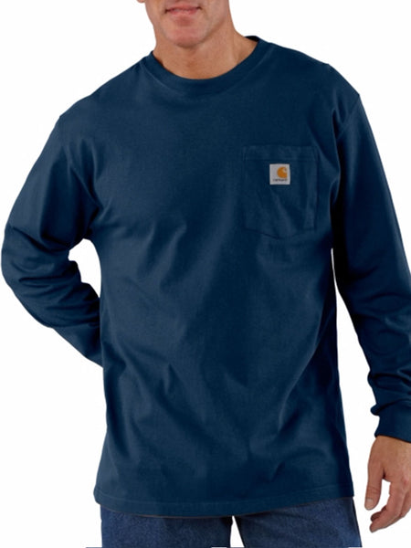 Carhartt K126-NVY Mens Loose Fit Heavyweight Long-Sleeve Pocket Shirt Navy front view. If you need any assistance with this item or the purchase of this item please call us at five six one seven four eight eight eight zero one Monday through Saturday 10:00a.m EST to 8:00 p.m EST