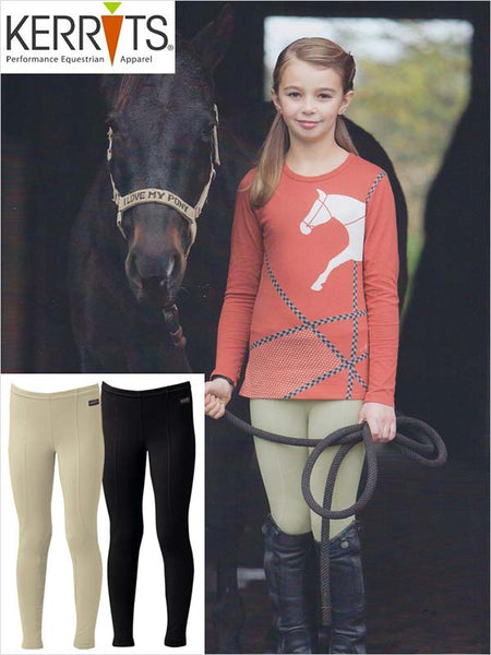 Kerrits 60500 Kids Performance Riding Tight In Tan Black or Blue. If you need any assistance with this item or the purchase of this item please call us at five six one seven four eight eight eight zero one Monday through Saturday 10:00a.m EST to 8:00 p.m EST