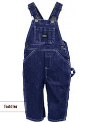 Key Industries KEY001 Kids Premium Washed Denim Overall Navy front view toddler. If you need any assistance with this item or the purchase of this item please call us at five six one seven four eight eight eight zero one Monday through Saturday 10:00a.m EST to 8:00 p.m EST