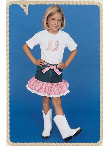 Kiddie Korral Style15 Kids Cowgirl Denim 2 Piece Pink Bandana Denim front view on model. If you need any assistance with this item or the purchase of this item please call us at five six one seven four eight eight eight zero one Monday through Saturday 10:00a.m EST to 8:00 p.m EST