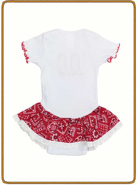 Kiddie Korral 11R Girls Cowgirl Onesie Ruffled Red back view. If you need any assistance with this item or the purchase of this item please call us at five six one seven four eight eight eight zero one Monday through Saturday 10:00a.m EST to 8:00 p.m EST