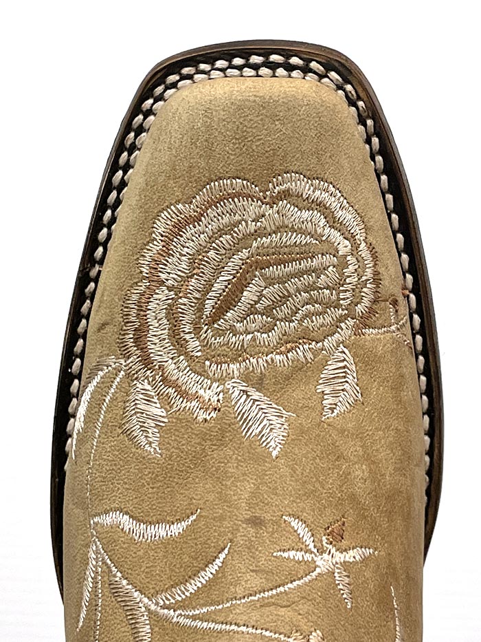 Circle G L5716 Womens Embroidery Square Toe Boots Sand front and back pair view. If you need any assistance with this item or the purchase of this item please call us at five six one seven four eight eight eight zero one Monday through Saturday 10:00a.m EST to 8:00 p.m EST
