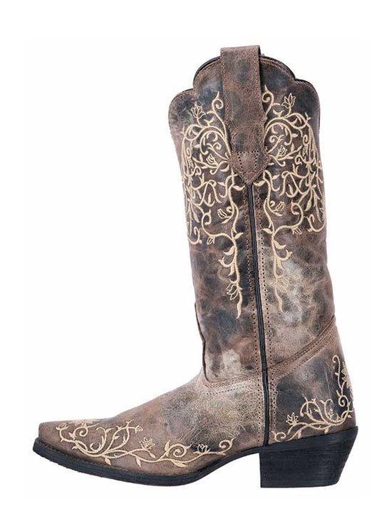 Laredo 52177 Womens JASMINE Flower Embroidery Boot Taupe side view. If you need any assistance with this item or the purchase of this item please call us at five six one seven four eight eight eight zero one Monday through Saturday 10:00a.m EST to 8:00 p.m EST
