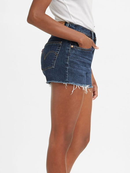 Levi's 563270225 Womens 501 Original High-Rise Jean Shorts side view. If you need any assistance with this item or the purchase of this item please call us at five six one seven four eight eight eight zero one Monday through Saturday 10:00a.m EST to 8:00 p.m EST