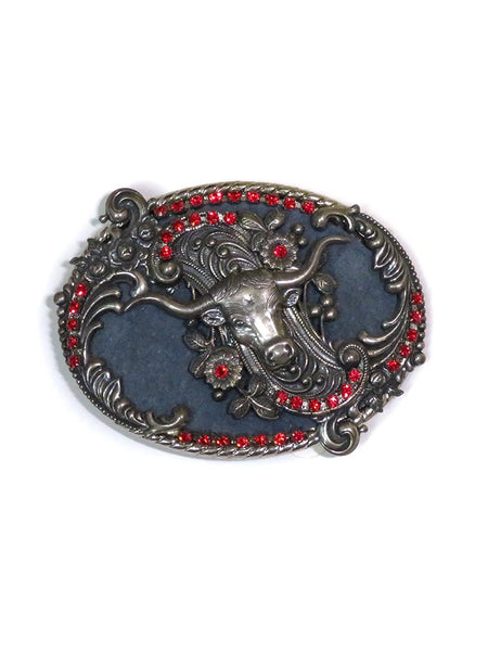 Spec Cast 30334 Antique Floral Longhorn Belt Buckle front view. If you need any assistance with this item or the purchase of this item please call us at five six one seven four eight eight eight zero one Monday through Saturday 10:00a.m EST to 8:00 p.m EST