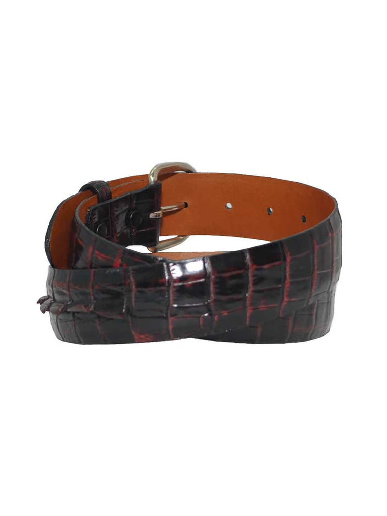 Lucchese B1456 Alligator USA Made Hornback Caiman Leather Belts Black front view. If you need any assistance with this item or the purchase of this item please call us at five six one seven four eight eight eight zero one Monday through Saturday 10:00a.m EST to 8:00 p.m EST