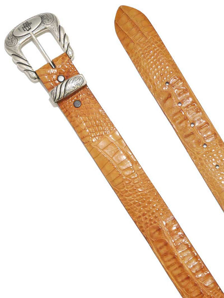 Lucchese B1603 Alligator Classics USA Made Hornback Caiman Leather Belts Tan close up. If you need any assistance with this item or the purchase of this item please call us at five six one seven four eight eight eight zero one Monday through Saturday 10:00a.m EST to 8:00 p.m EST