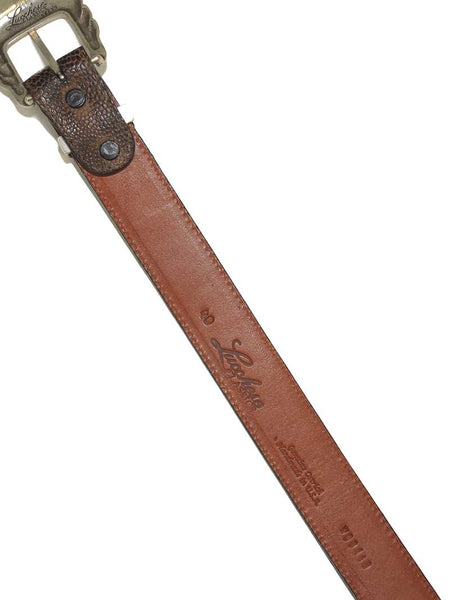 Lucchese W03118 Classics Made in USA Genuine Ostrich Western Belts Brown close up. If you need any assistance with this item or the purchase of this item please call us at five six one seven four eight eight eight zero one Monday through Saturday 10:00a.m EST to 8:00 p.m EST