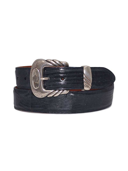 Lucchese W0398 Classics Made in USA Lizard Western Belts Navy Blue front view. If you need any assistance with this item or the purchase of this item please call us at five six one seven four eight eight eight zero one Monday through Saturday 10:00a.m EST to 8:00 p.m EST