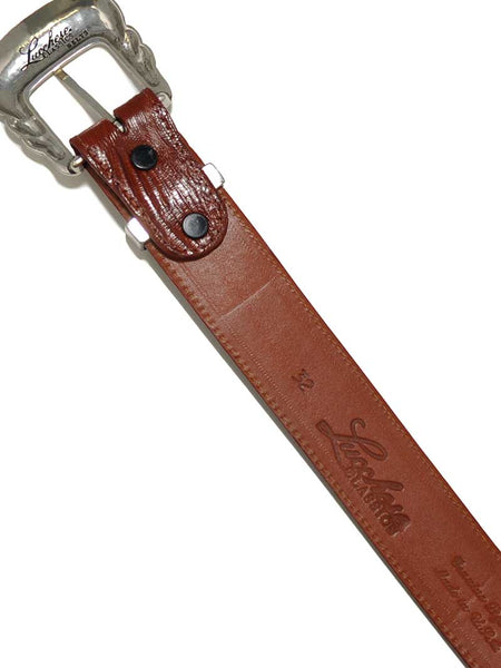 Lucchese W8051 Genuine Lizard Handcrafted in USA Western Belts Brown close up back view. If you need any assistance with this item or the purchase of this item please call us at five six one seven four eight eight eight zero one Monday through Saturday 10:00a.m EST to 8:00 p.m EST