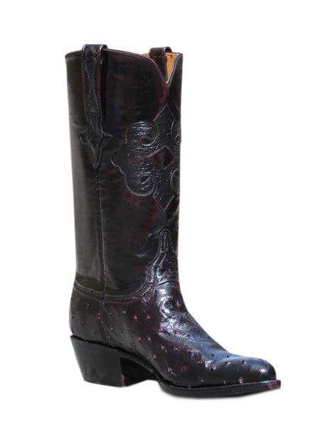 Lucchese L1182.24 Mens Classic Quill Ostrich Western Boots Black Cherry side / front view. If you need any assistance with this item or the purchase of this item please call us at five six one seven four eight eight eight zero one Monday through Saturday 10:00a.m EST to 8:00 p.m EST