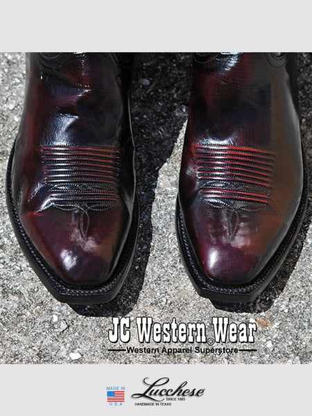 Lucchese L1514.13 Mens Classic Goat Skin Boots Black Cherry toe view pair. If you need any assistance with this item or the purchase of this item please call us at five six one seven four eight eight eight zero one Monday through Saturday 10:00a.m EST to 8:00 p.m EST