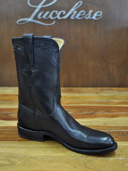 Lucchese L3556.RR Mens Classic Buffalo Calf Roper Boots Black side / front view. If you need any assistance with this item or the purchase of this item please call us at five six one seven four eight eight eight zero one Monday through Saturday 10:00a.m EST to 8:00 p.m EST