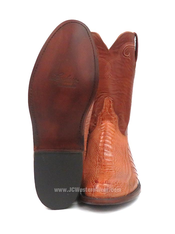Lucchese GD9320.RR Mens Ostrich Leg Cowboy Boots Burnished Cognac side / front and back view pair. If you need any assistance with this item or the purchase of this item please call us at five six one seven four eight eight eight zero one Monday through Saturday 10:00a.m EST to 8:00 p.m EST