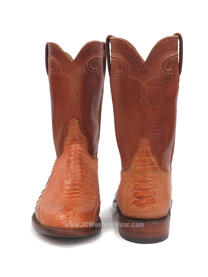 Lucchese GD9320.RR Mens Ostrich Leg Cowboy Boots Burnished Cognac side / front and back view pair. If you need any assistance with this item or the purchase of this item please call us at five six one seven four eight eight eight zero one Monday through Saturday 10:00a.m EST to 8:00 p.m EST
