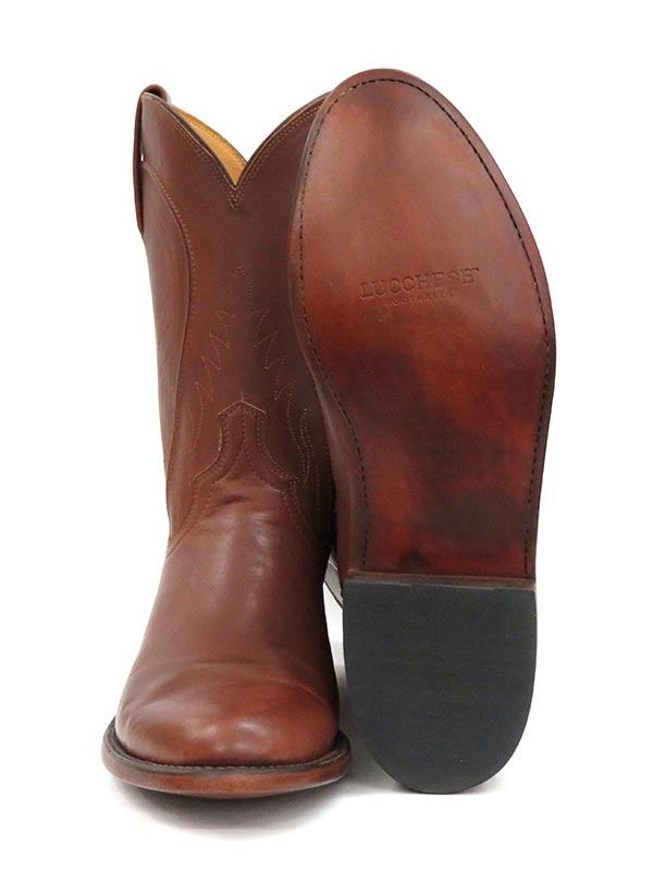 Lucchese HL3504.RR Mens Heritage Boots Ranchhand Tan Burnished side / front and back view. If you need any assistance with this item or the purchase of this item please call us at five six one seven four eight eight eight zero one Monday through Saturday 10:00a.m EST to 8:00 p.m EST