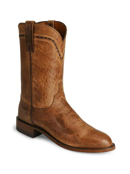 Lucchese T0121.C2 / T6178.C2 Mens 1883 Mad Dog Leather Roper Boots Tan outter side / front view. If you need any assistance with this item or the purchase of this item please call us at five six one seven four eight eight eight zero one Monday through Saturday 10:00a.m EST to 8:00 p.m EST