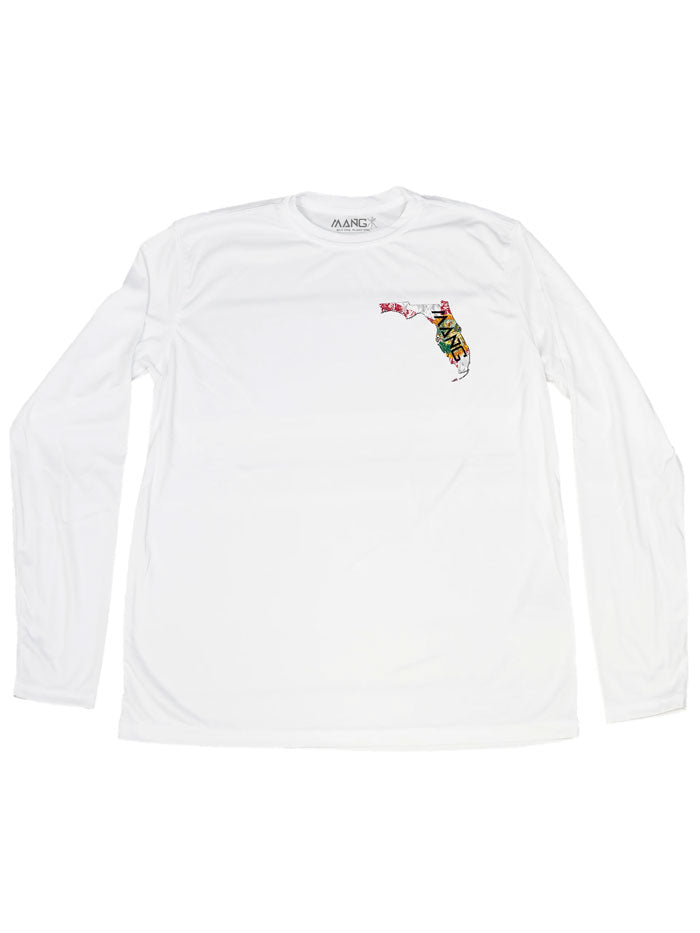 MANG MP1016LS Mens Florida Long Sleeve Performance Tee White back VIEW. If you need any assistance with this item or the purchase of this item please call us at five six one seven four eight eight eight zero one Monday through Saturday 10:00a.m EST to 8:00 p.m EST