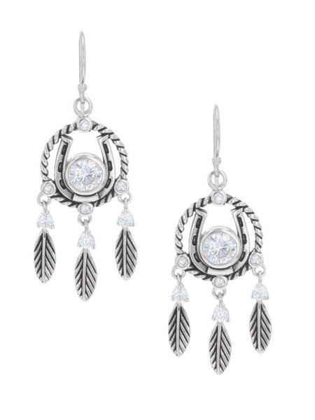 Montana Silversmith ER4521 Horseshoe Feather Dreams Earrings Silver front view. If you need any assistance with this item or the purchase of this item please call us at five six one seven four eight eight eight zero one Monday through Saturday 10:00a.m EST to 8:00 p.m EST