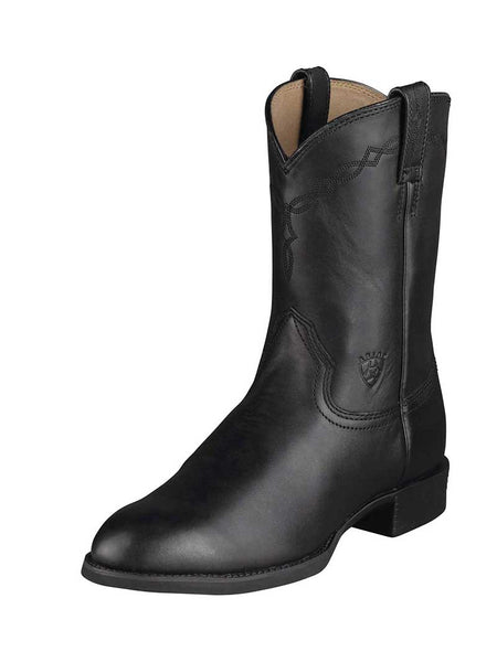 Ariat 10002280 Mens Heritage Roper Boot Black side / front view  If you need any assistance with this item or the purchase of this item please call us at five six one seven four eight eight eight zero one Monday through Satuday 10:00 a.m. EST to 8:00 p.m. EST