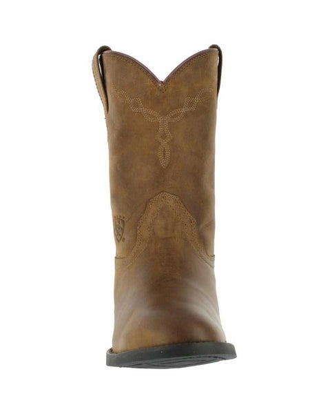 Ariat 10002284 Mens Heritage Roper Western Boot Distressed Brown front view  If you need any assistance with this item or the purchase of this item please call us at five six one seven four eight eight eight zero one Monday through Satuday 10:00 a.m. EST to 8:00 p.m. EST