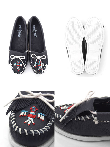 Minnetonka Navy Smooth Thunderbird Boat Sole 179 top and sole view. If you need any assistance with this item or the purchase of this item please call us at five six one seven four eight eight eight zero one Monday through Saturday 10:00a.m EST to 8:00 p.m EST