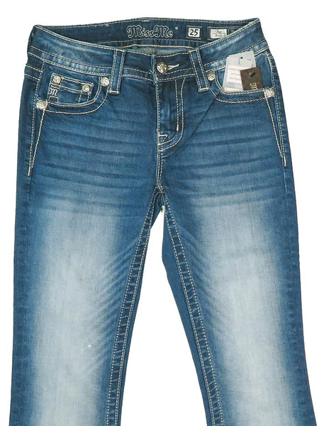 Miss Me Chloe Embellished Frayed Mid-Rise Bootcut Jean M3409B Front View