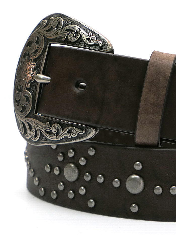Nocona N320000902 Womens Floral Designed Studs Western Belt Brown Front view. If you need any assistance with this item or the purchase of this item please call us at five six one seven four eight eight eight zero one Monday through Saturday 10:00a.m EST to 8:00 p.m EST
