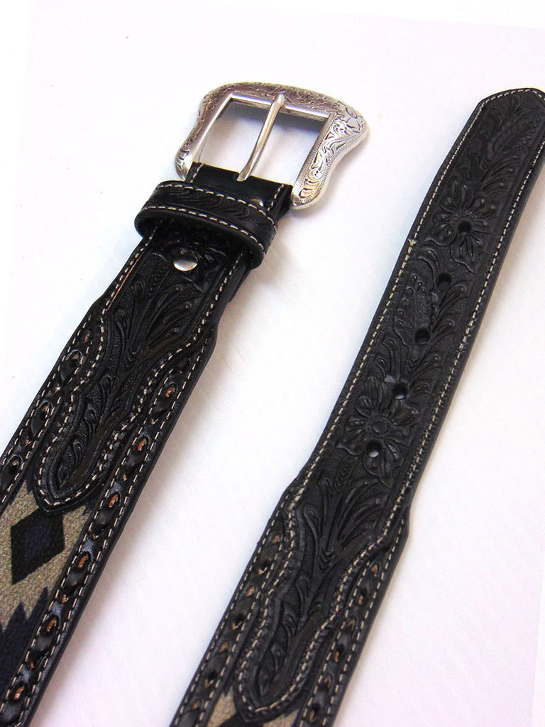Nocona N210002706 Mens Southwest Fabric Western Belt Buck Lace Grey front view. If you need any assistance with this item or the purchase of this item please call us at five six one seven four eight eight eight zero one Monday through Saturday 10:00a.m EST to 8:00 p.m EST
