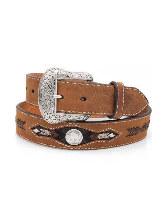Nocona N2412044 Mens Buffolo Conchos Leather Western Belt Brown front view. If you need any assistance with this item or the purchase of this item please call us at five six one seven four eight eight eight zero one Monday through Saturday 10:00a.m EST to 8:00 p.m EST