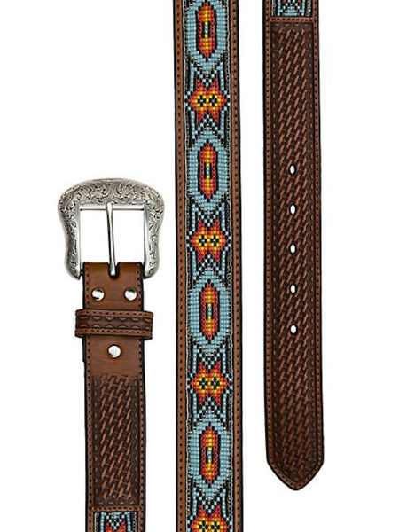 Nocona N2412808 Mens Embossed Beaded Inlay Western Belt Tan. If you need any assistance with this item or the purchase of this item please call us at five six one seven four eight eight eight zero one Monday through Saturday 10:00a.m EST to 8:00 p.m EST