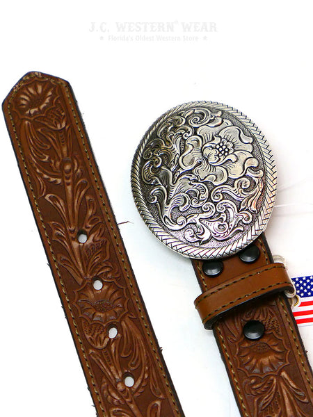 Nocona N3300002 Womens Belle Forche Floral Embossed Western Belt close up