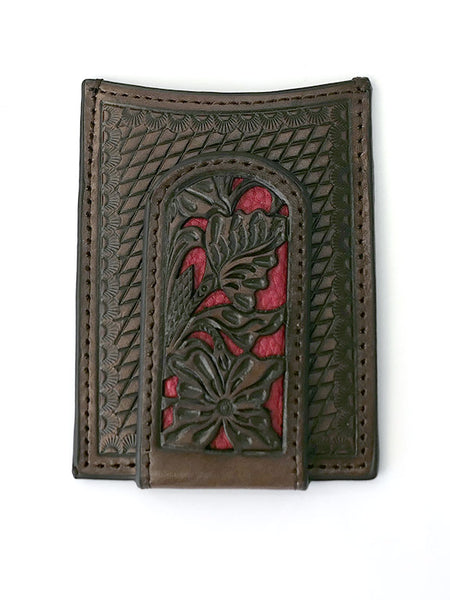 Nocona N5426504 Mens Red Floral Inlay Magnet Western Money Clip Front view. If you need any assistance with this item or the purchase of this item please call us at five six one seven four eight eight eight zero one Monday through Saturday 10:00a.m EST to 8:00 p.m EST