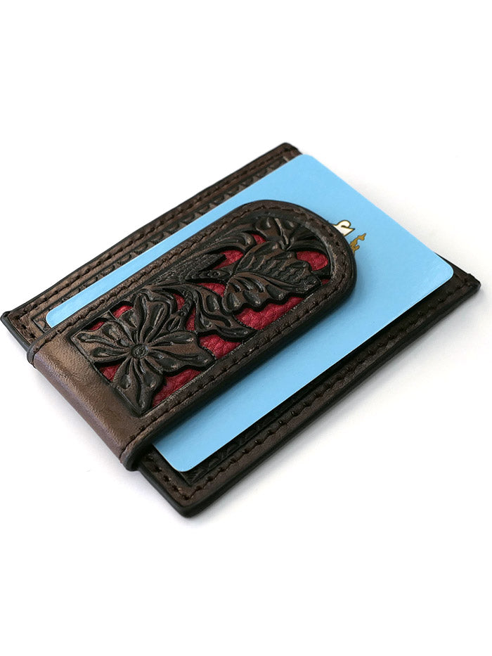 Nocona N5426504 Mens Red Floral Inlay Magnet Western Money Clip Front view. If you need any assistance with this item or the purchase of this item please call us at five six one seven four eight eight eight zero one Monday through Saturday 10:00a.m EST to 8:00 p.m EST