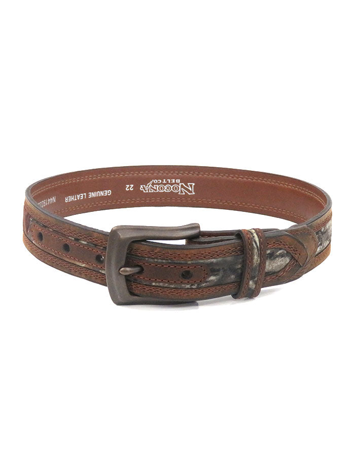 Nocona N44192222 Kids Mossy Oak Camo Leather Belt Brown front view. If you need any assistance with this item or the purchase of this item please call us at five six one seven four eight eight eight zero one Monday through Saturday 10:00a.m EST to 8:00 p.m EST