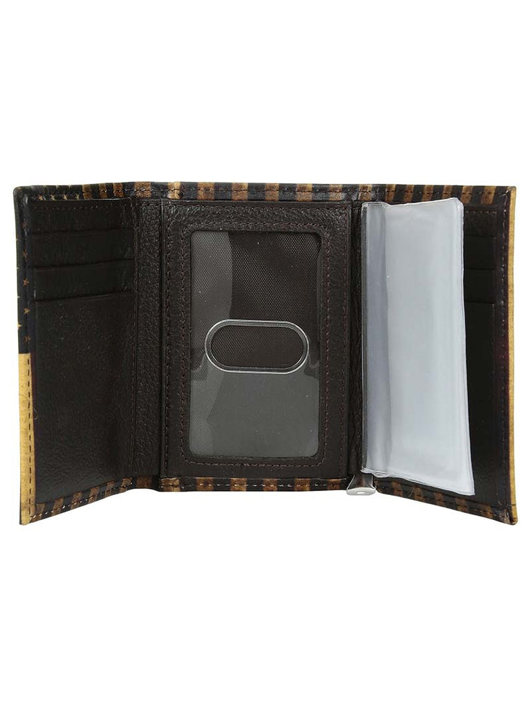 Nocona N5416597 Mens Vintage USA Flag Trifold Wallet front view. If you need any assistance with this item or the purchase of this item please call us at five six one seven four eight eight eight zero one Monday through Saturday 10:00a.m EST to 8:00 p.m EST
